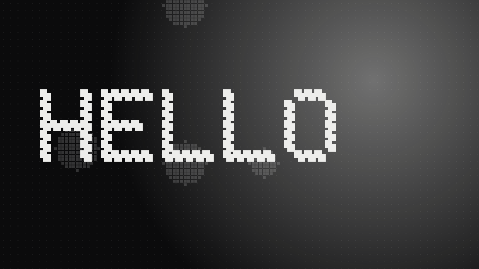 A palavra HELLO desenhada em pixels